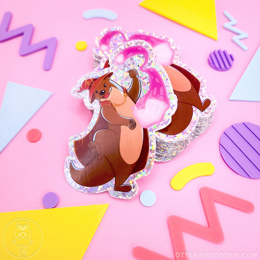 Wizard otter glitter sticker